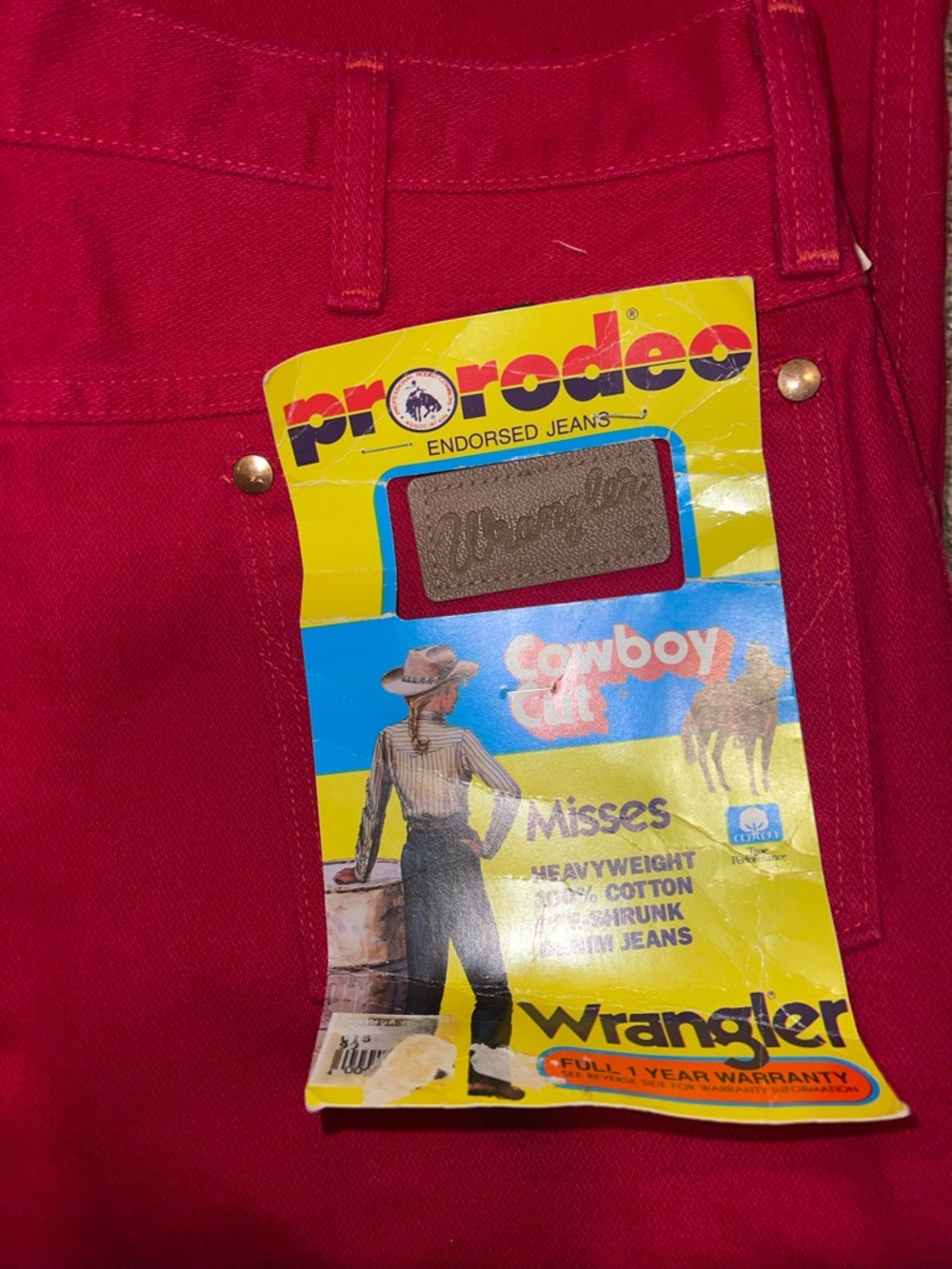 90’s Vintage Wrangler Misses Jeans in Vibrant Red- Heavy Denim NWT - Picture 2 of 6